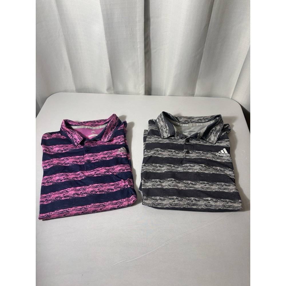 Adidas Golf Performance Polo Shirt Mens XL Painted Stripe Mesh~2 Shirts